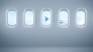 Row of modern aircraft windows.